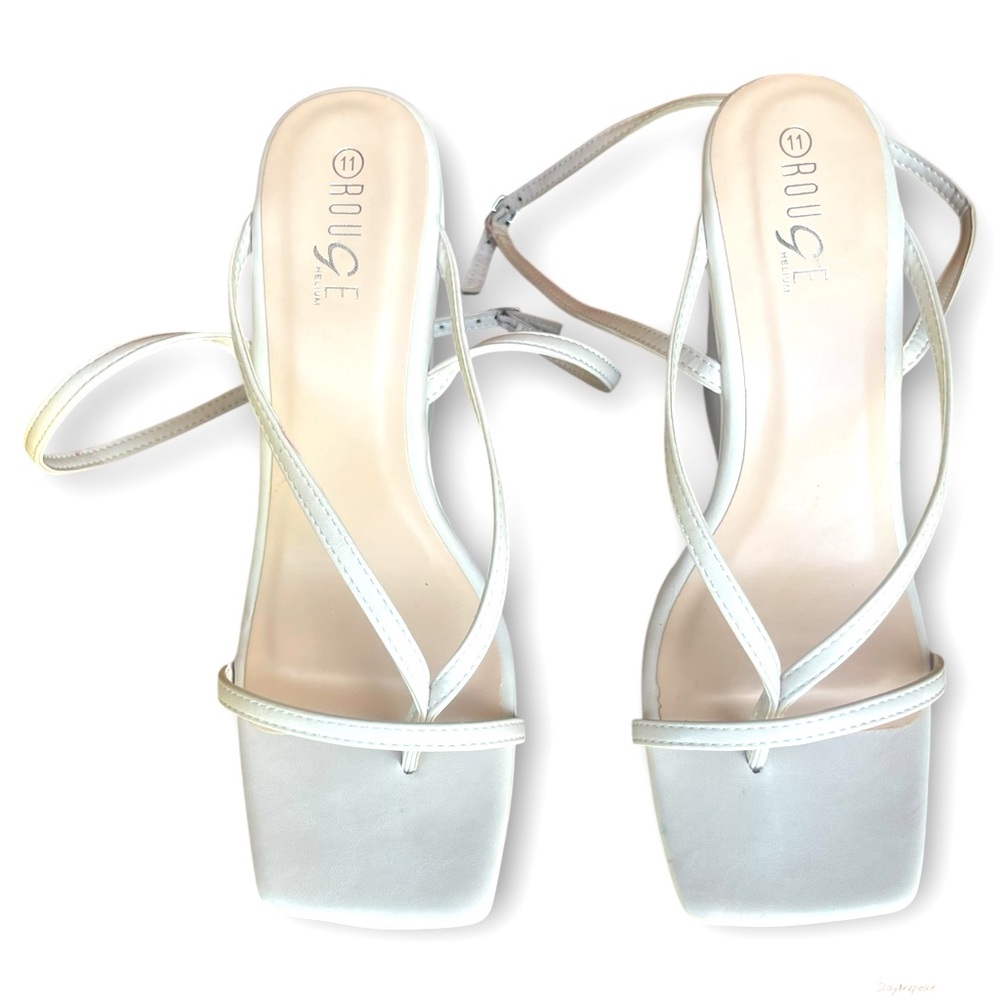 Rouge Helium White Strappy Block Heel Sandals Size 11 Square Toe Dress Shoes